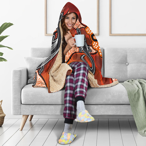 Australia Aboriginal Inspired Hooded Blanket - Lizard Art Aboriginal Inspired Dot Painting Style Australia Aboriginal Inspired Hooded Blanket - Lizard Art Aboriginal Inspired Dot Painting Style