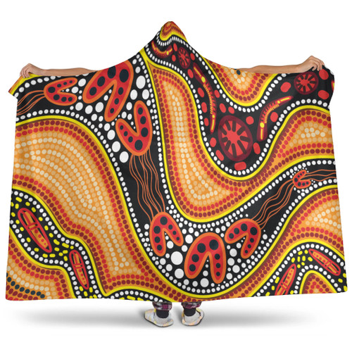Australia Aboriginal Inspired Hooded Blanket - Indigenous Art Aboriginal Inspired Dot Painting Style 2