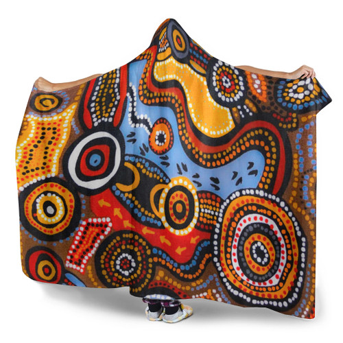 Australia Aboriginal Inspired Hooded Blanket - Indigenous Art Aboriginal Inspired Dot Painting Style 7 Australia Aboriginal Inspired Hooded Blanket - Indigenous Art Aboriginal Inspired Dot Painting Style 7