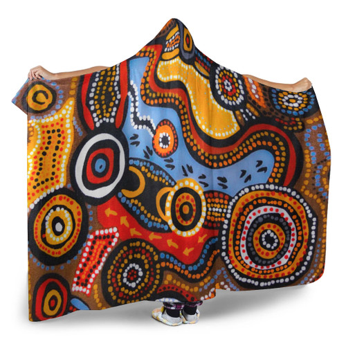 Australia Aboriginal Inspired Hooded Blanket - Indigenous Art Aboriginal Inspired Dot Painting Style 7 Australia Aboriginal Inspired Hooded Blanket - Indigenous Art Aboriginal Inspired Dot Painting Style 7