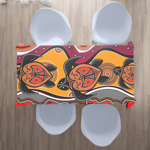 Australia Aboriginal Inspired Tablecloth - Turtle And Foot Print Aboiginal Inspired Dot Painting Style Australia Aboriginal Inspired Tablecloth - Turtle And Foot Print Aboiginal Inspired Dot Painting Style