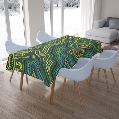 Australia Aboriginal Inspired Tablecloth - Green Circle Aboiginal Inspired Dot Painting Style Australia Aboriginal Inspired Tablecloth - Green Circle Aboiginal Inspired Dot Painting Style