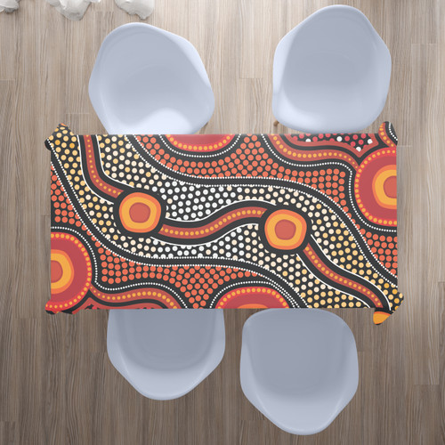Australia Aboriginal Inspired Tablecloth - Orange Aboiginal Inspired Dot Painting Style Australia Aboriginal Inspired Tablecloth - Orange Aboiginal Inspired Dot Painting Style