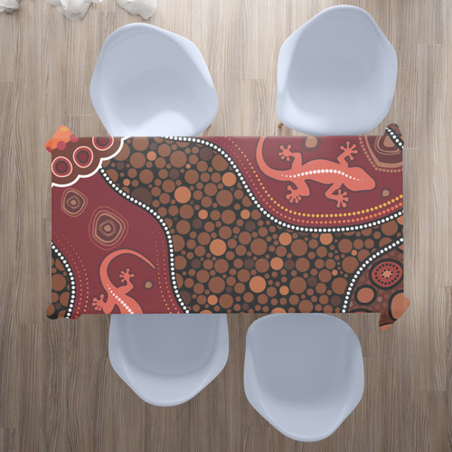 Australia Aboriginal Inspired Tablecloth - Lizard Aboriginal Inspired Dot Painting Style Australia Aboriginal Inspired Tablecloth - Lizard Aboriginal Inspired Dot Painting Style