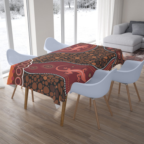 Australia Aboriginal Inspired Tablecloth - Lizard Aboriginal Inspired Dot Painting Style Australia Aboriginal Inspired Tablecloth - Lizard Aboriginal Inspired Dot Painting Style
