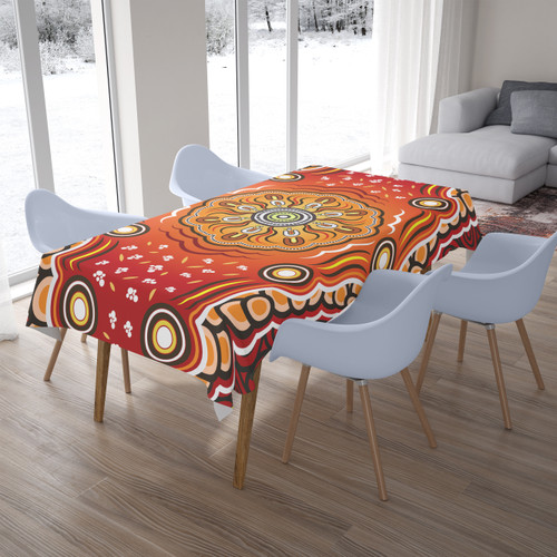 Australia Aboriginal Inspired Tablecloth - The Sun Indigenous Aboiginal Inspired Dot Painting Style Australia Aboriginal Inspired Tablecloth - The Sun Indigenous Aboiginal Inspired Dot Painting Style