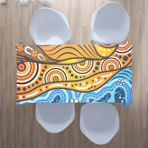 Australia Aboriginal Inspired Tablecloth - Nature Aboiginal Inspired Dot Painting Style Australia Aboriginal Inspired Tablecloth - Nature Aboiginal Inspired Dot Painting Style