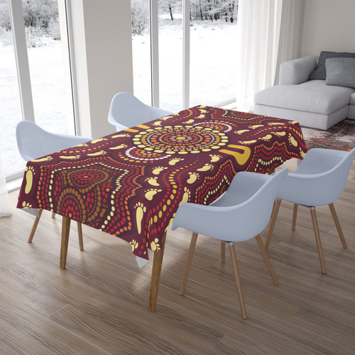 Australia Aboriginal Inspired Tablecloth - Foots Print Aboiginal Inspired Dot Painting Style Australia Aboriginal Inspired Tablecloth - Foots Print Aboiginal Inspired Dot Painting Style