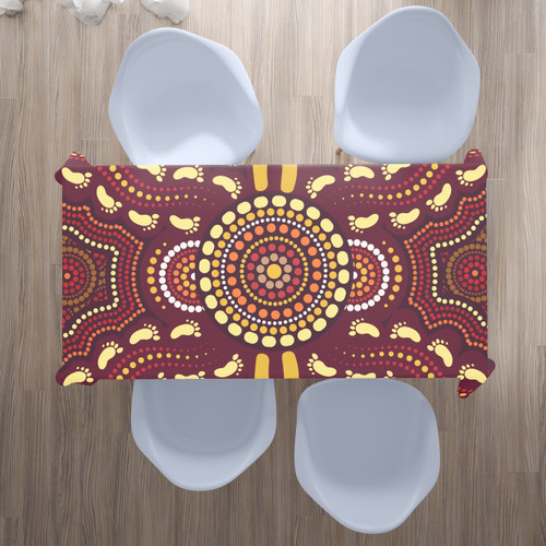 Australia Aboriginal Inspired Tablecloth - Foots Print Aboiginal Inspired Dot Painting Style Australia Aboriginal Inspired Tablecloth - Foots Print Aboiginal Inspired Dot Painting Style