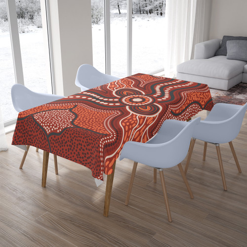 Australia Aboriginal Inspired Tablecloth - River Aboiginal Inspired Dot Painting Style Australia Aboriginal Inspired Tablecloth - River Aboiginal Inspired Dot Painting Style
