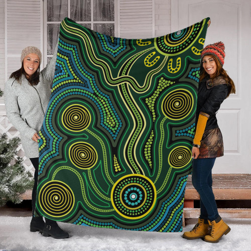 Australia Aboriginal Inspired Blanket - Green Circle Aboiginal Inspired Dot Painting Style