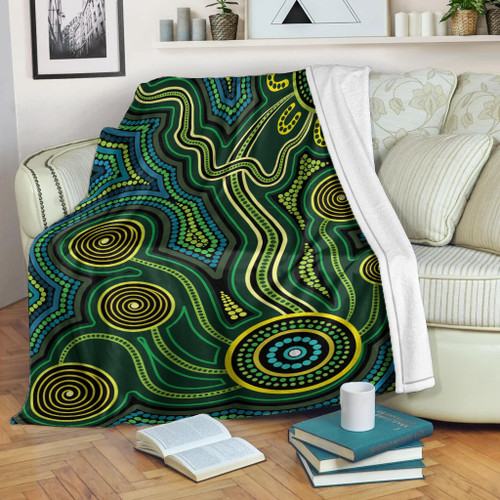 Australia Aboriginal Inspired Blanket - Green Circle Aboiginal Inspired Dot Painting Style