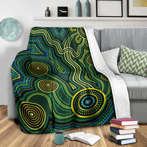 Australia Aboriginal Inspired Blanket - Green Circle Aboiginal Inspired Dot Painting Style