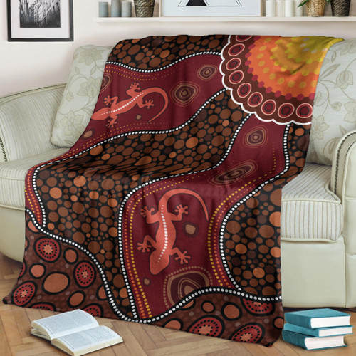 Australia Aboriginal Inspired Blanket - Lizard Aboriginal Inspired Dot Painting Style Australia Aboriginal Inspired Blanket - Lizard Aboriginal Inspired Dot Painting Style