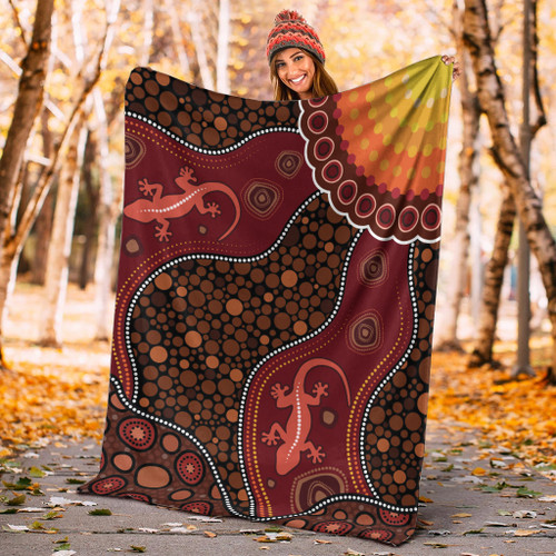 Australia Aboriginal Inspired Blanket - Lizard Aboriginal Inspired Dot Painting Style Australia Aboriginal Inspired Blanket - Lizard Aboriginal Inspired Dot Painting Style
