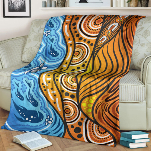 Australia Aboriginal Inspired Blanket - Nature Aboiginal Inspired Dot Painting Style Australia Aboriginal Inspired Blanket - Nature Aboiginal Inspired Dot Painting Style