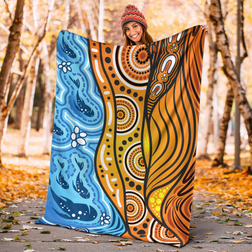 Australia Aboriginal Inspired Blanket - Nature Aboiginal Inspired Dot Painting Style Australia Aboriginal Inspired Blanket - Nature Aboiginal Inspired Dot Painting Style