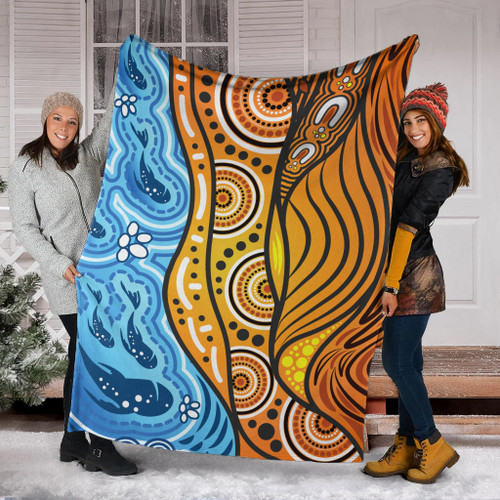 Australia Aboriginal Inspired Blanket - Nature Aboiginal Inspired Dot Painting Style Australia Aboriginal Inspired Blanket - Nature Aboiginal Inspired Dot Painting Style