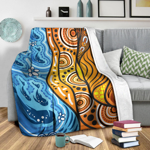 Australia Aboriginal Inspired Blanket - Nature Aboiginal Inspired Dot Painting Style Australia Aboriginal Inspired Blanket - Nature Aboiginal Inspired Dot Painting Style