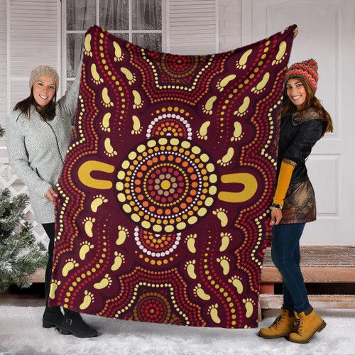 Australia Aboriginal Inspired Blanket - Foots Print Aboiginal Inspired Dot Painting Style Australia Aboriginal Inspired Blanket - Foots Print Aboiginal Inspired Dot Painting Style