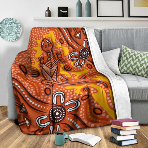 Australia Aboriginal Inspired Blanket - Orange Lizard Aboriginal Inspired Dot Painting Style Australia Aboriginal Inspired Blanket - Orange Lizard Aboriginal Inspired Dot Painting Style