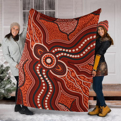 Australia Aboriginal Inspired Blanket - River Aboiginal Inspired Dot Painting Style Australia Aboriginal Inspired Blanket - River Aboiginal Inspired Dot Painting Style