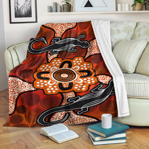 Australia Aboriginal Inspired Blanket - Lizard Art Aboriginal Inspired Dot Painting Style