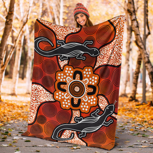 Australia Aboriginal Inspired Blanket - Lizard Art Aboriginal Inspired Dot Painting Style Australia Aboriginal Inspired Blanket - Lizard Art Aboriginal Inspired Dot Painting Style