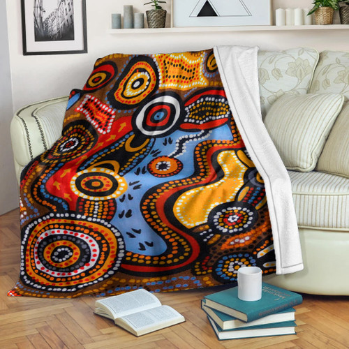 Australia Aboriginal Inspired Blanket - Indigenous Art Aboriginal Inspired Dot Painting Style 7
