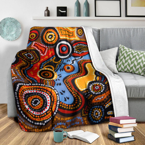 Australia Aboriginal Inspired Blanket - Indigenous Art Aboriginal Inspired Dot Painting Style 7 Australia Aboriginal Inspired Blanket - Indigenous Art Aboriginal Inspired Dot Painting Style 7