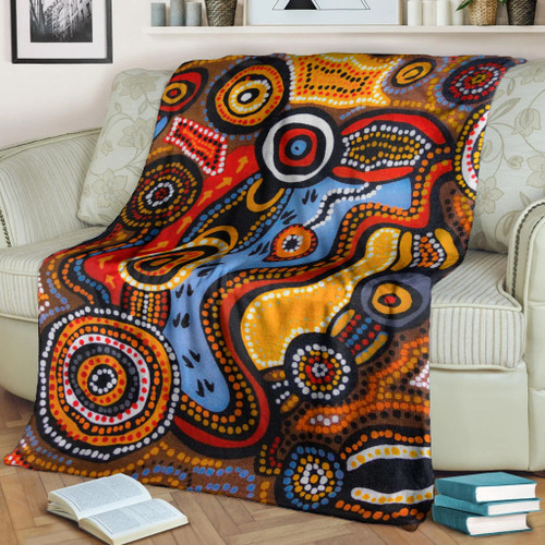 Australia Aboriginal Inspired Blanket - Indigenous Art Aboriginal Inspired Dot Painting Style 7 Australia Aboriginal Inspired Blanket - Indigenous Art Aboriginal Inspired Dot Painting Style 7