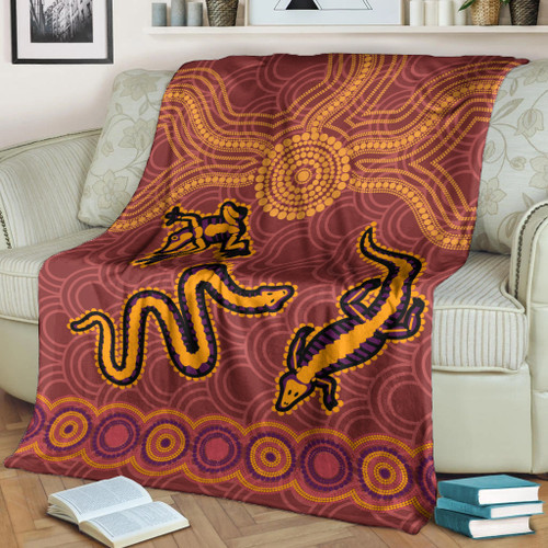 Australia Aboriginal Inspired Blanket - Indigenous Animal Aboriginal Inspired Dot Painting Style Australia Aboriginal Inspired Blanket - Indigenous Animal Aboriginal Inspired Dot Painting Style