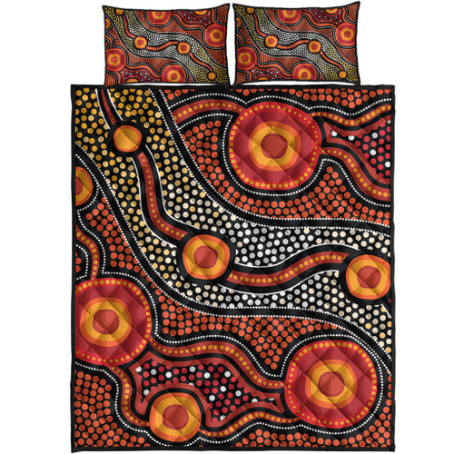 Australia Aboriginal Inspired Quilt Bed Set - Orange Aboiginal Inspired Dot Painting Style Australia Aboriginal Inspired Quilt Bed Set - Orange Aboiginal Inspired Dot Painting Style