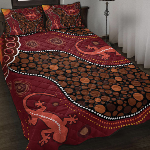 Australia Aboriginal Inspired Quilt Bed Set - Lizard Aboriginal Inspired Dot Painting Style