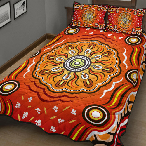 Australia Aboriginal Inspired Quilt Bed Set - The Sun Indigenous Aboiginal Inspired Dot Painting Style Australia Aboriginal Inspired Quilt Bed Set - The Sun Indigenous Aboiginal Inspired Dot Painting Style