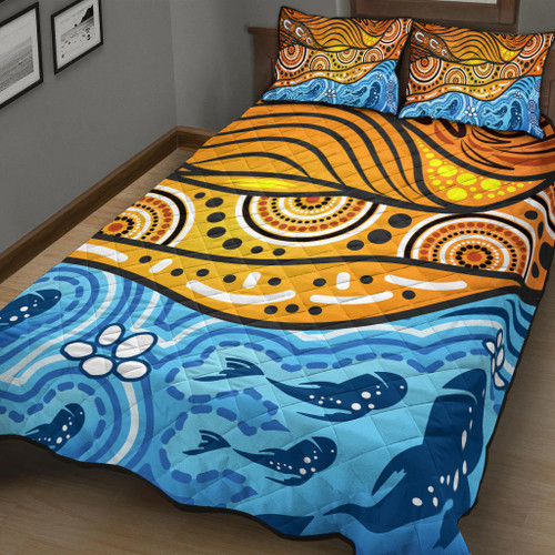 Australia Aboriginal Inspired Quilt Bed Set - Nature Aboiginal Inspired Dot Painting Style Australia Aboriginal Inspired Quilt Bed Set - Nature Aboiginal Inspired Dot Painting Style