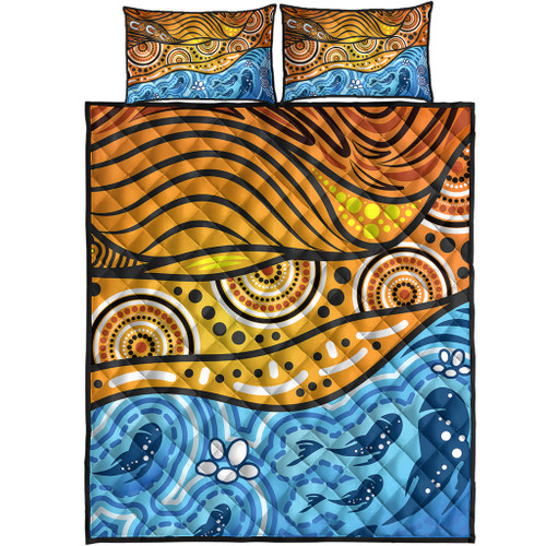 Australia Aboriginal Inspired Quilt Bed Set - Nature Aboiginal Inspired Dot Painting Style Australia Aboriginal Inspired Quilt Bed Set - Nature Aboiginal Inspired Dot Painting Style