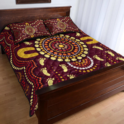 Australia Aboriginal Inspired Quilt Bed Set - Foots Print Aboiginal Inspired Dot Painting Style Australia Aboriginal Inspired Quilt Bed Set - Foots Print Aboiginal Inspired Dot Painting Style