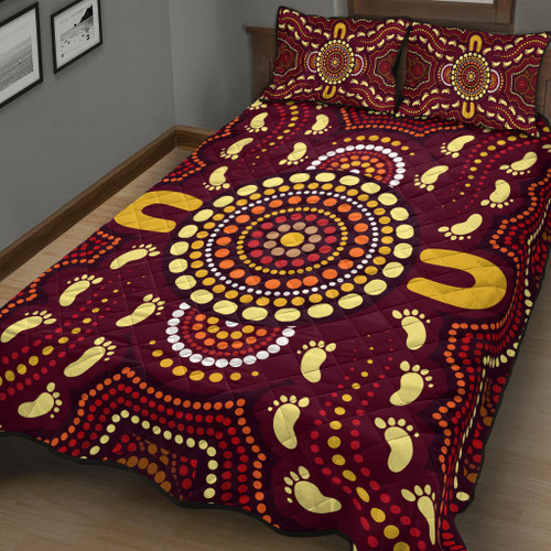 Australia Aboriginal Inspired Quilt Bed Set - Foots Print Aboiginal Inspired Dot Painting Style Australia Aboriginal Inspired Quilt Bed Set - Foots Print Aboiginal Inspired Dot Painting Style