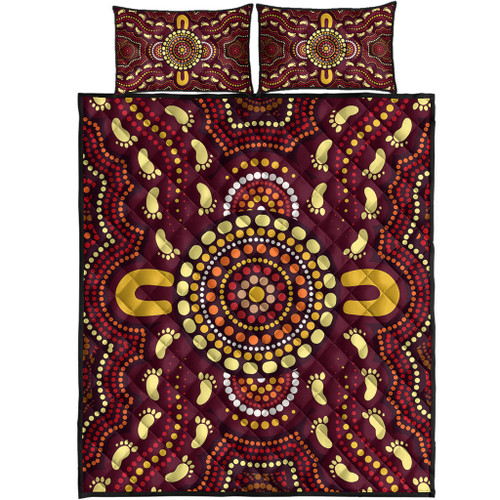 Australia Aboriginal Inspired Quilt Bed Set - Foots Print Aboiginal Inspired Dot Painting Style Australia Aboriginal Inspired Quilt Bed Set - Foots Print Aboiginal Inspired Dot Painting Style