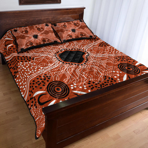 Australia Aboriginal Inspired Quilt Bed Set - Indigenous Map Aboiginal Inspired Dot Painting Style