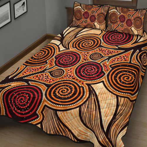 Australia Aboriginal Inspired Quilt Bed Set - Indigenous Tree Aboiginal Inspired Dot Painting Style