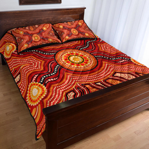 Australia Aboriginal Inspired Quilt Bed Set - Indigenous Connection Aboiginal Inspired Dot Painting Style