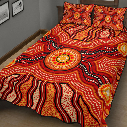 Australia Aboriginal Inspired Quilt Bed Set - Indigenous Connection Aboiginal Inspired Dot Painting Style