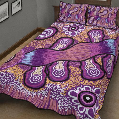 Australia Aboriginal Inspired Quilt Bed Set - Indigenous Art Aboriginal Inspired Dot Painting Style Australia Aboriginal Inspired Quilt Bed Set - Indigenous Art Aboriginal Inspired Dot Painting Style