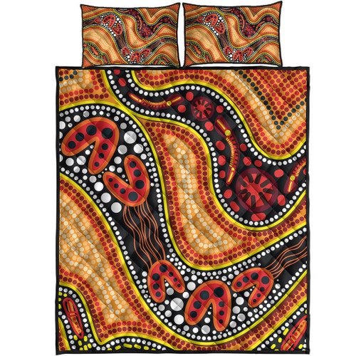Australia Aboriginal Inspired Quilt Bed Set - Indigenous Art Aboriginal Inspired Dot Painting Style 2 Australia Aboriginal Inspired Quilt Bed Set - Indigenous Art Aboriginal Inspired Dot Painting Style 2