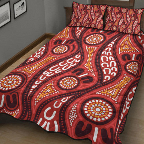 Australia Aboriginal Inspired Quilt Bed Set - Indigenous Art Aboriginal Inspired Dot Painting Style 4 Australia Aboriginal Inspired Quilt Bed Set - Indigenous Art Aboriginal Inspired Dot Painting Style 4