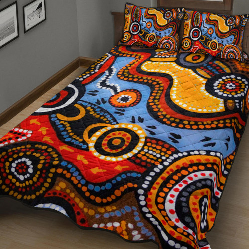 Australia Aboriginal Inspired Quilt Bed Set - Indigenous Art Aboriginal Inspired Dot Painting Style 7 Australia Aboriginal Inspired Quilt Bed Set - Indigenous Art Aboriginal Inspired Dot Painting Style 7
