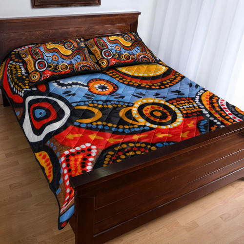 Australia Aboriginal Inspired Quilt Bed Set - Indigenous Art Aboriginal Inspired Dot Painting Style 7 Australia Aboriginal Inspired Quilt Bed Set - Indigenous Art Aboriginal Inspired Dot Painting Style 7