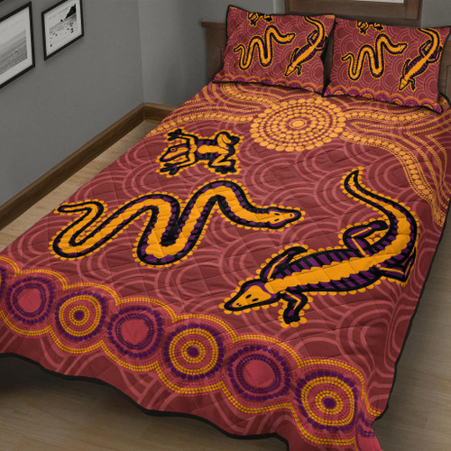 Australia Aboriginal Inspired Quilt Bed Set - Indigenous Animal Aboriginal Inspired Dot Painting Style Australia Aboriginal Inspired Quilt Bed Set - Indigenous Animal Aboriginal Inspired Dot Painting Style
